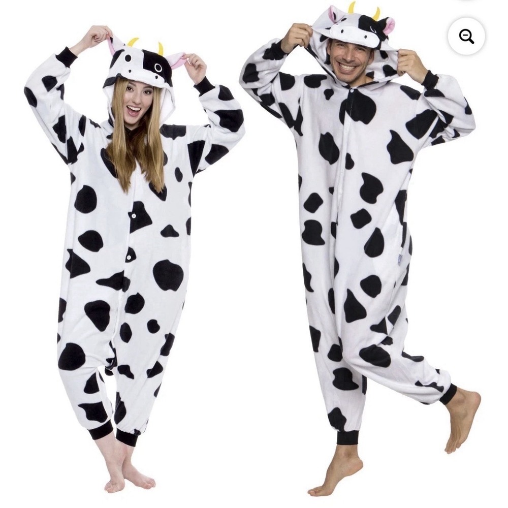 Funziez Cow Print Hooded One Piece Pajama Costume Adult XL Unisex